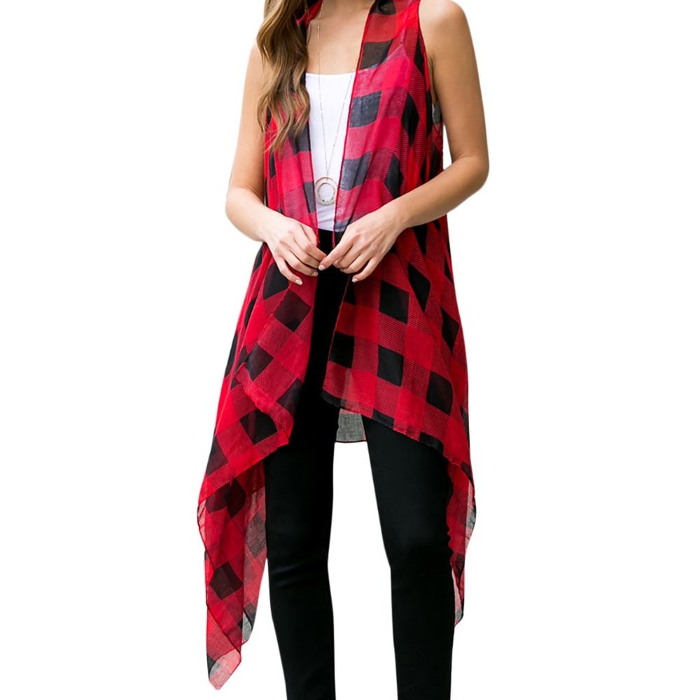 RED PLAID CARDIGAN